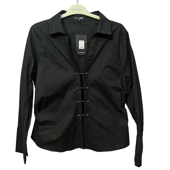 Fashion Nova Drop The Pin Poplin Shirt 1X Long Sleeve Cutout Night Out Clubwear - Picture 1 of 8